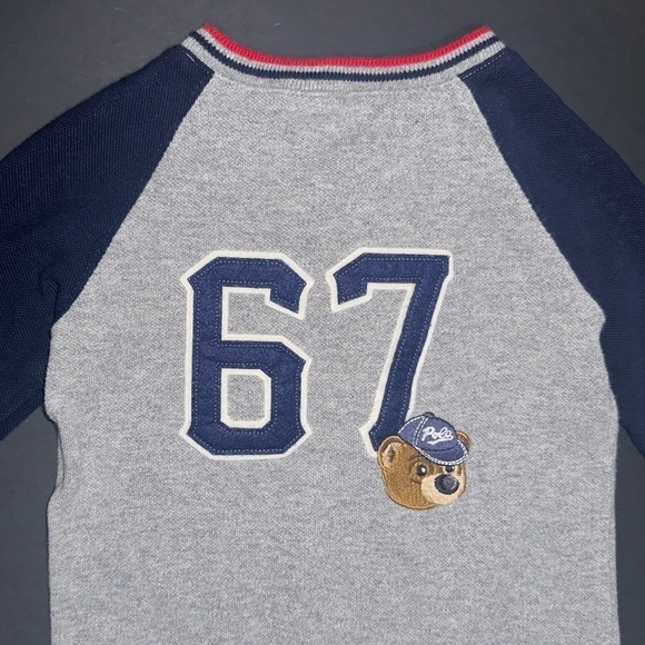 Ralph Lauren Polo Logo Embroidered Bear Baseball Long Sleeve Cotton Onesie Sz 9M - Picture 5 of 8